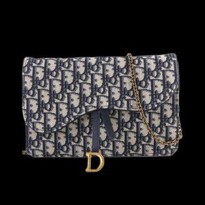 Dior Oblique Saddle Chain Pouch Wallet Bifold Jacquard